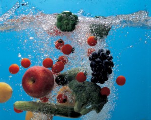 fruits and vegetables in clear water