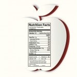 Apple with nutrition facts label