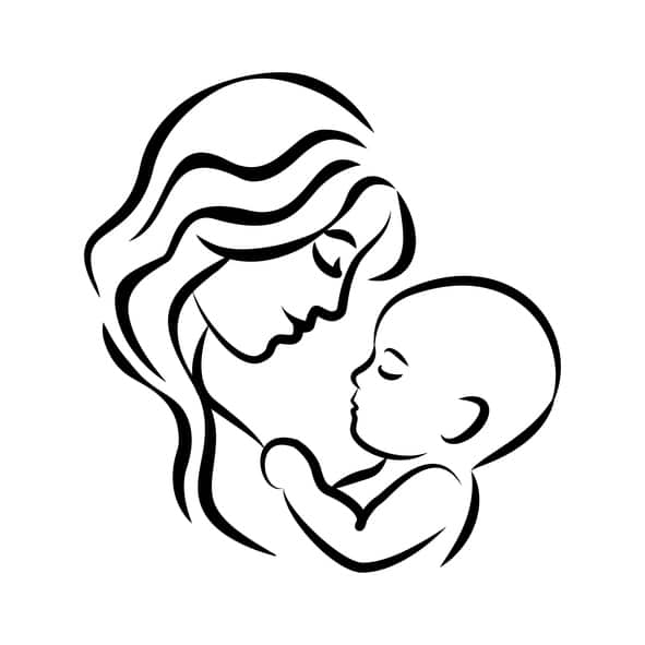 Mother with her baby. Stylized outline symbol. Motherhood, love, mother ...