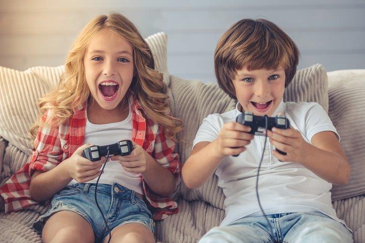 Picture of kids playing video games together