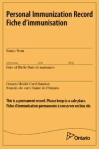 Yellow personal immunization record card