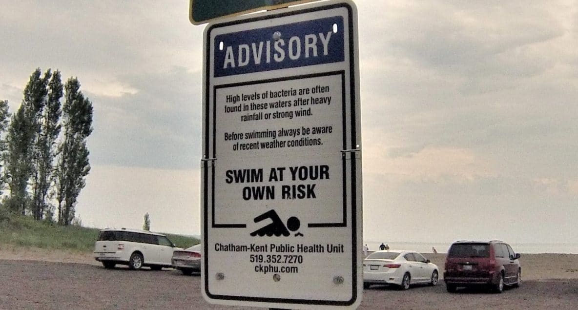 Beach Advisory Sign posted at Erieau Public Beach