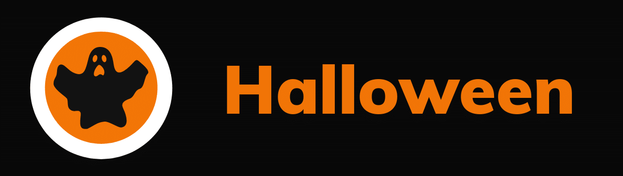 halloween text with black, white and orange ghost