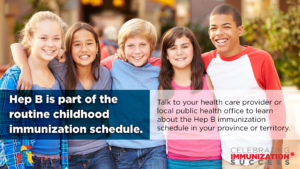 Hep B is part of routine childhood immunization schedule. Talk to your health care provider or local public health office to learn about the Hep B Immunization schedule in your province or territory.